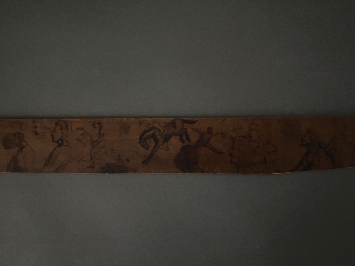 19th-century Wooden Rule Set Painted With A Decoration Of Men And Horses, Fencing And Boxing-photo-3