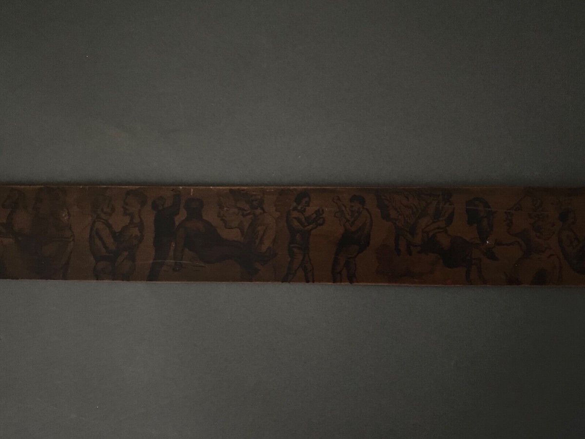 19th-century Wooden Rule Set Painted With A Decoration Of Men And Horses, Fencing And Boxing-photo-6