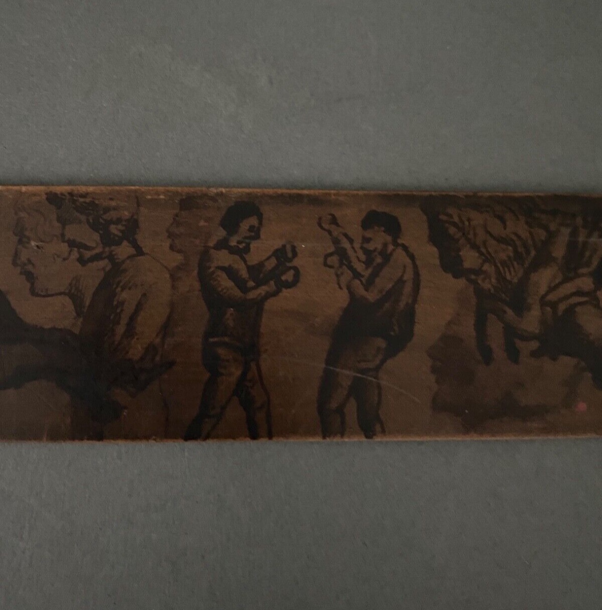 19th-century Wooden Rule Set Painted With A Decoration Of Men And Horses, Fencing And Boxing