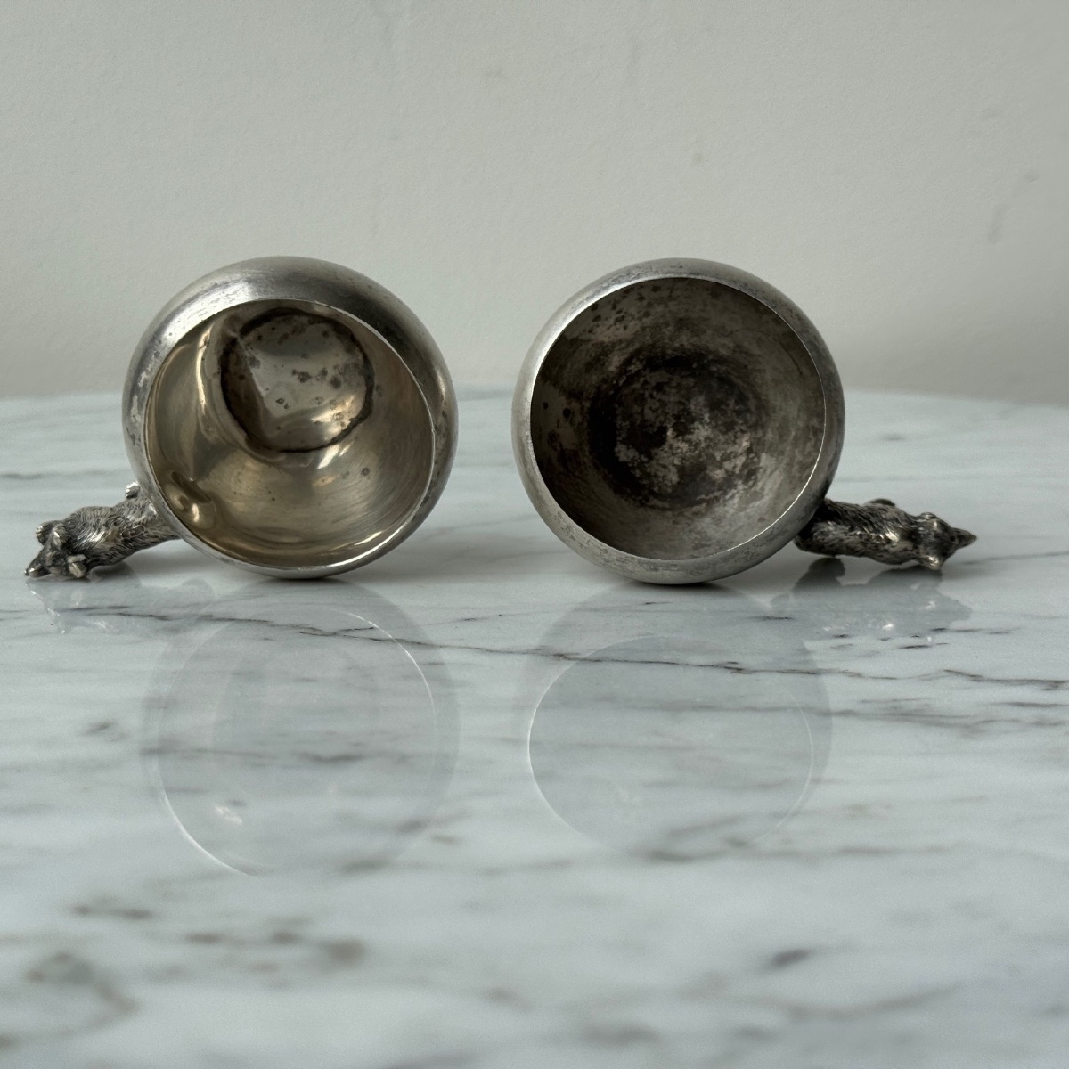 Two Silver Salt And Pepper Shakers With Bear-shaped Handles-photo-3