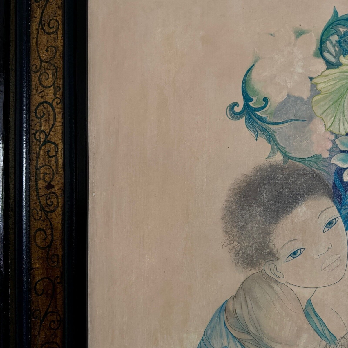 Peinture sur soie La Maternité 1970 par Tran-Long XXe -photo-2