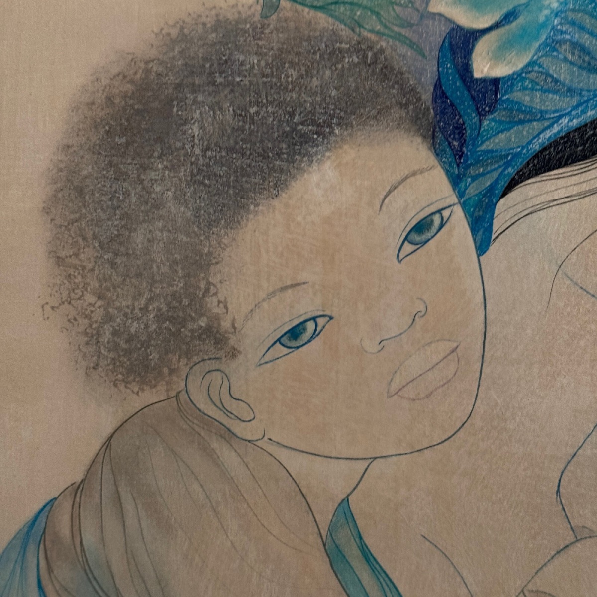 Peinture sur soie La Maternité 1970 par Tran-Long XXe -photo-4