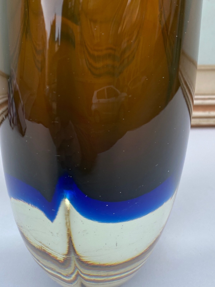 Vase Murano années 60 forme libre fond rouge et bleu 6 kilos -photo-2