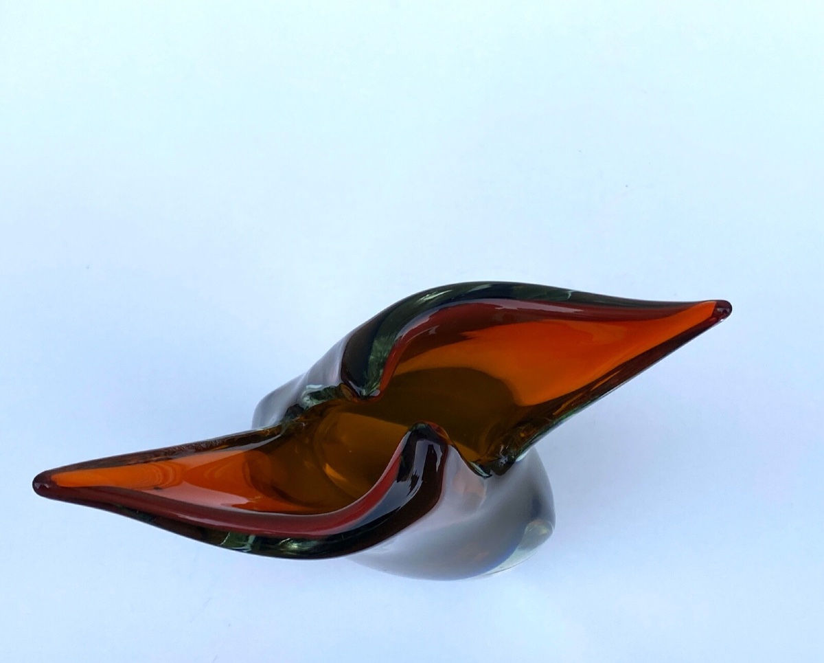 Vase Murano années 60 forme libre fond rouge et bleu 6 kilos -photo-6