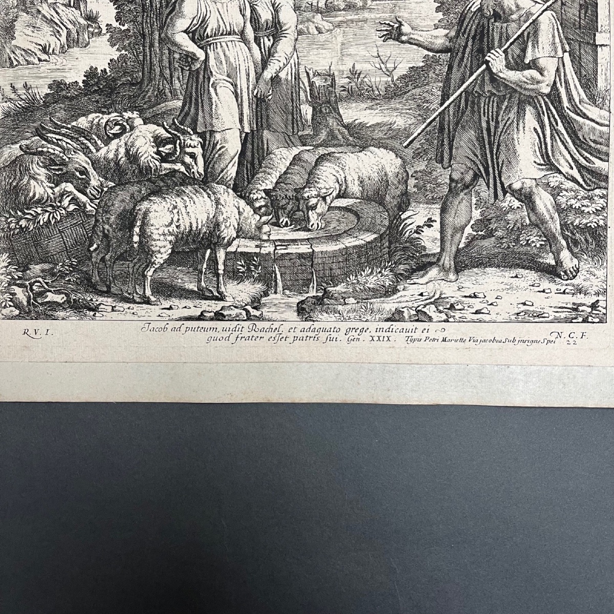 17th-century Engraving: Jacob Meets Rachel At The Well. N. Chaperon P. II Mariette-photo-3