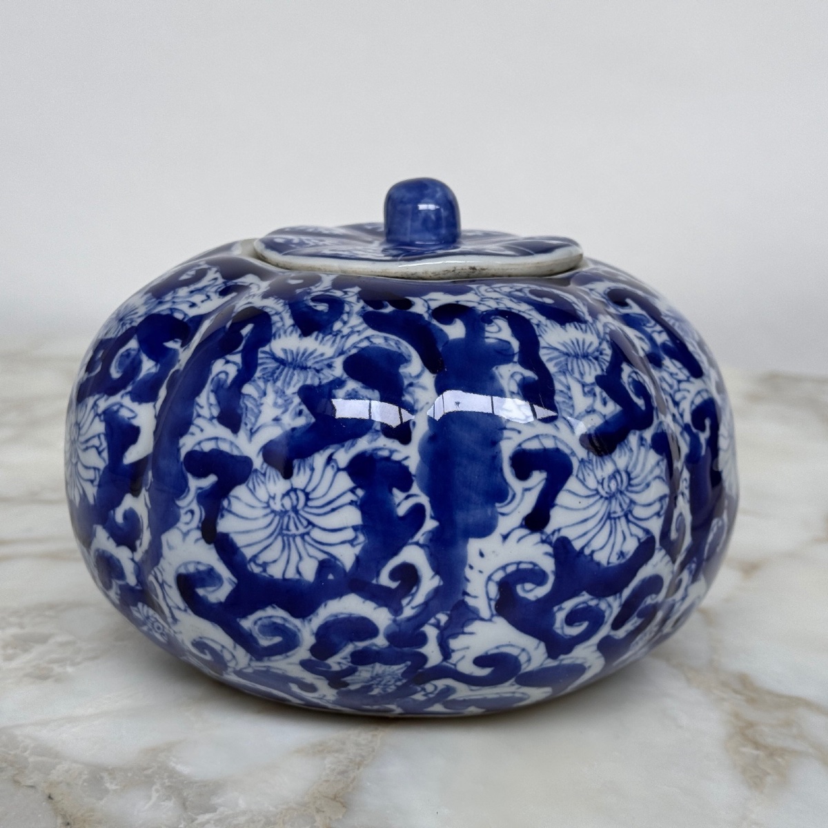 Pot couvert bleu et blanc Chine XXe-photo-3