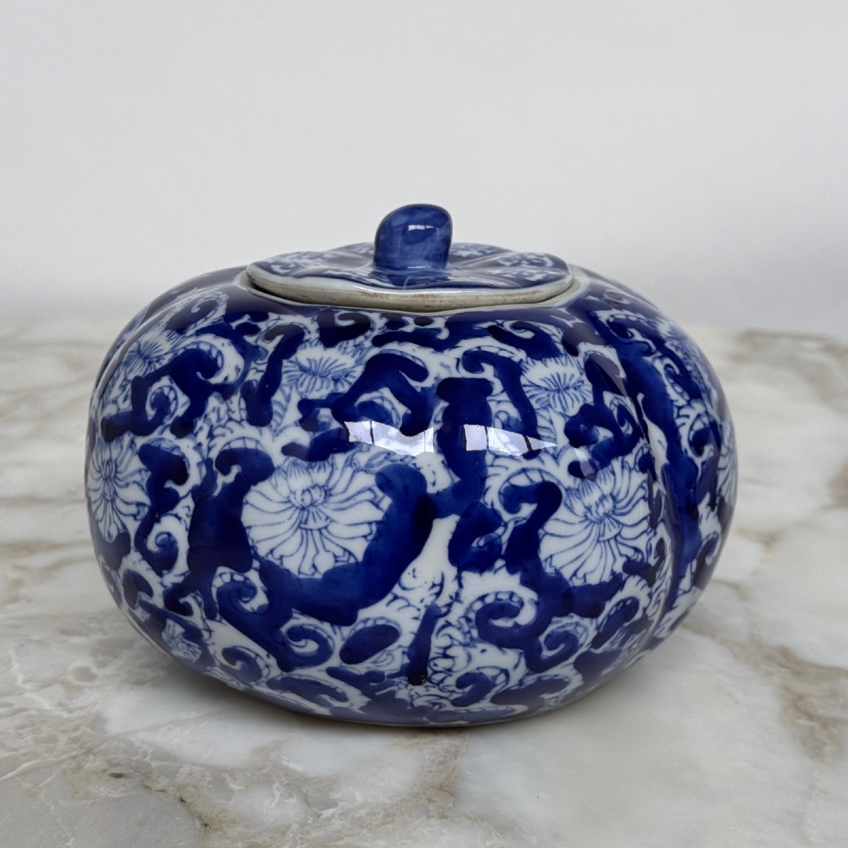 Pot couvert bleu et blanc Chine XXe-photo-4