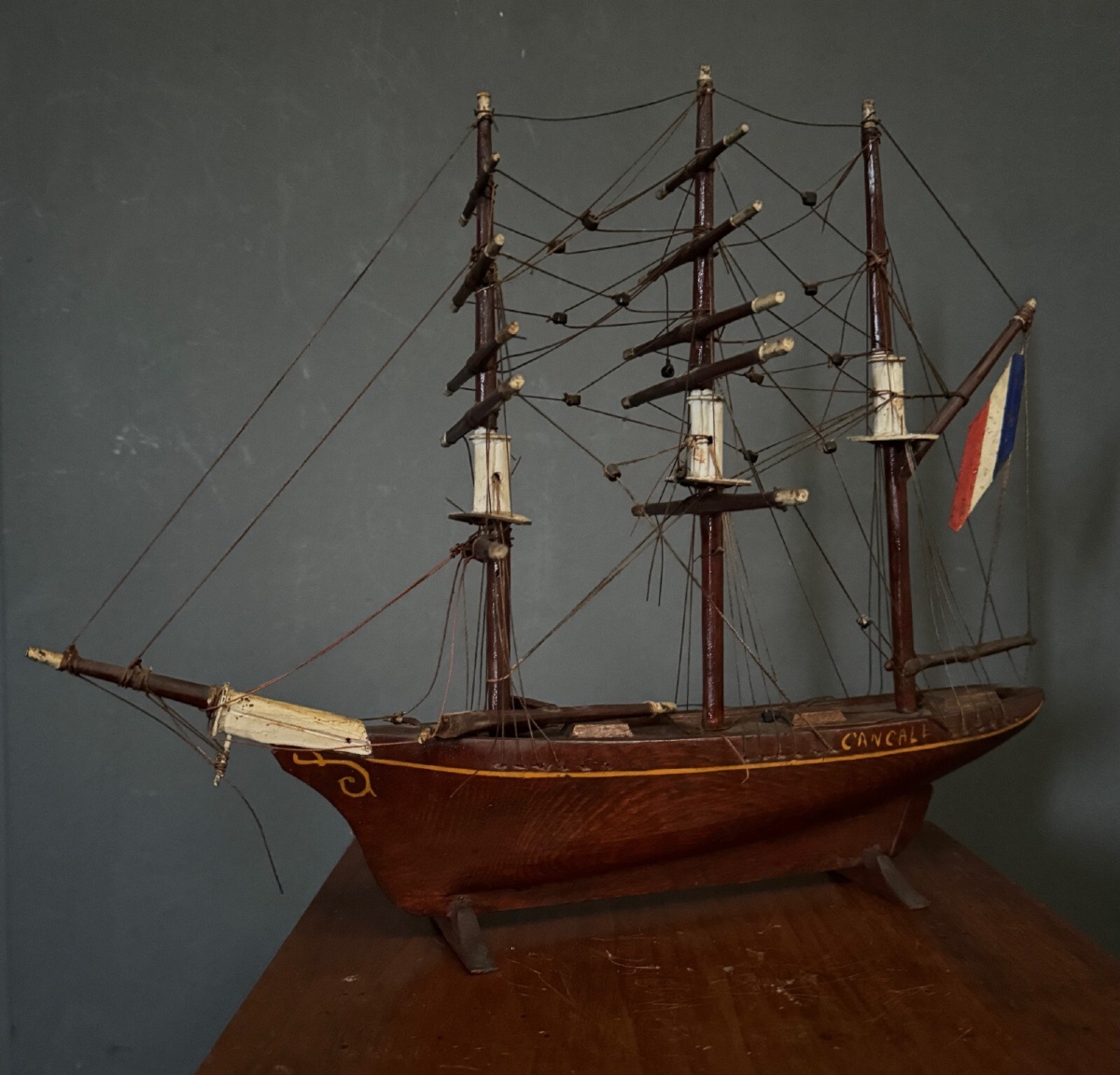 Maquette de bateau français trois-mâts XIXe Cancale-photo-4