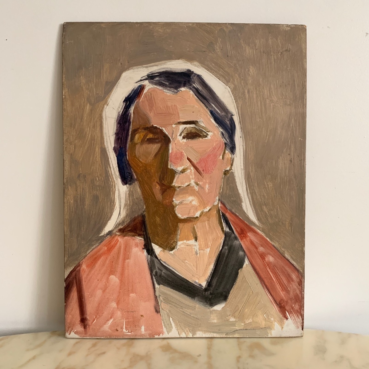 Oil On Panel Depicting A Woman Wearing A Headdress, 1930-photo-2