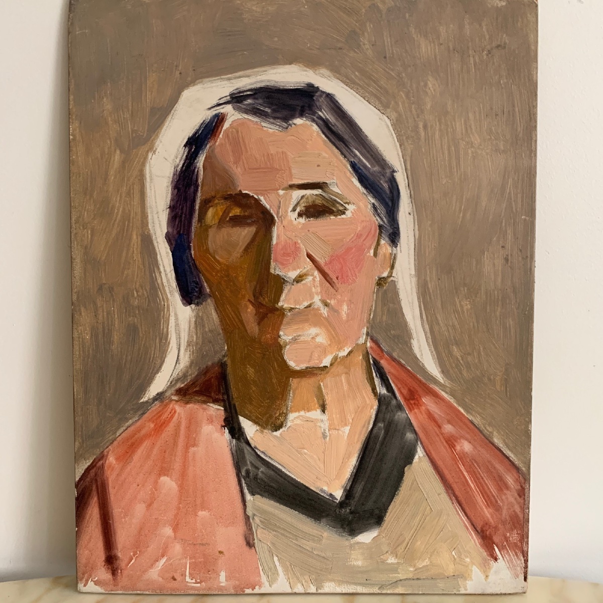 Oil On Panel Depicting A Woman Wearing A Headdress, 1930-photo-3