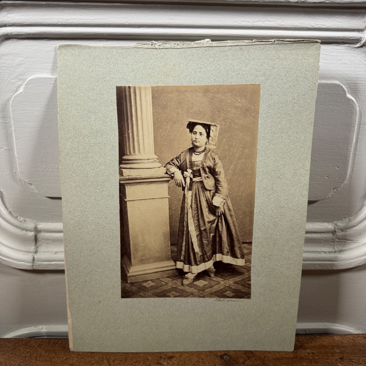 Albumen Print Mounted On Cardboard Depicting A 19th-century Italian Woman-photo-2