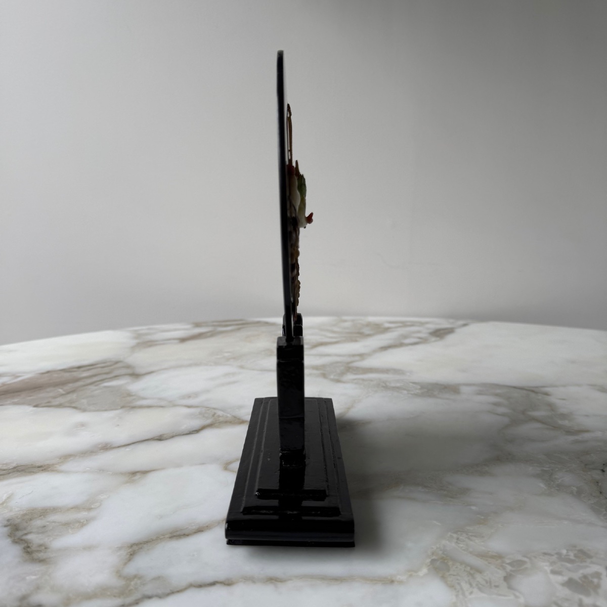 Disque en laque sur son présentoir Japon décor d'oiseaux -photo-6