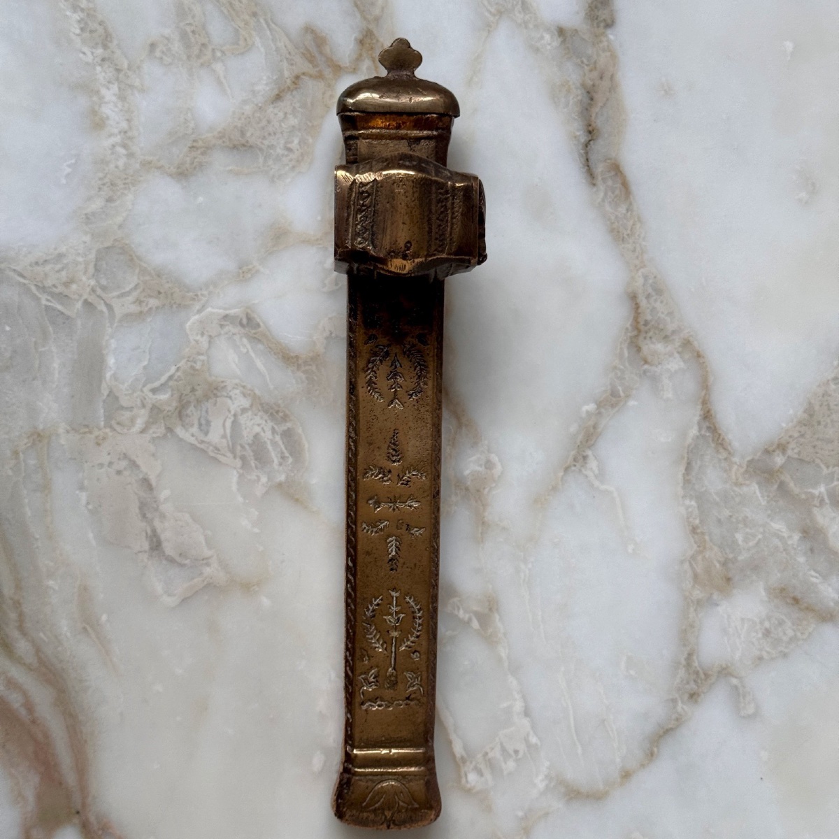 Encrier de voyage en bronze finement gravé XIXe Moyen-Orient-photo-3