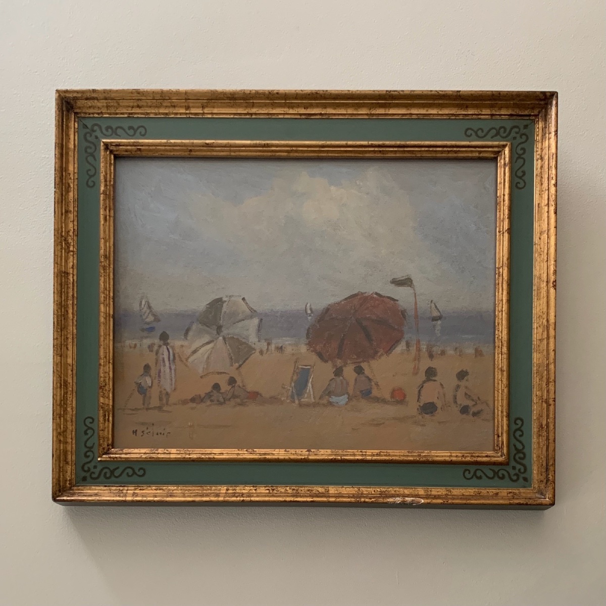 Scène de plage par Henri Saint-Clair (1899-1990) gouache sur carton -photo-2