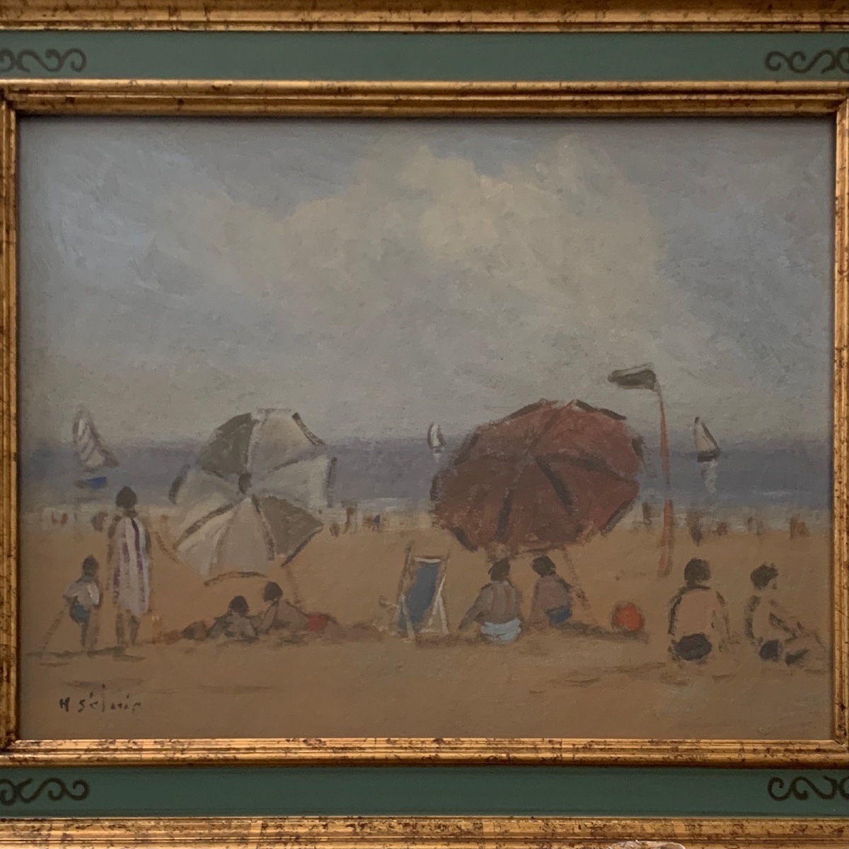 Scène de plage par Henri Saint-Clair (1899-1990) gouache sur carton -photo-3