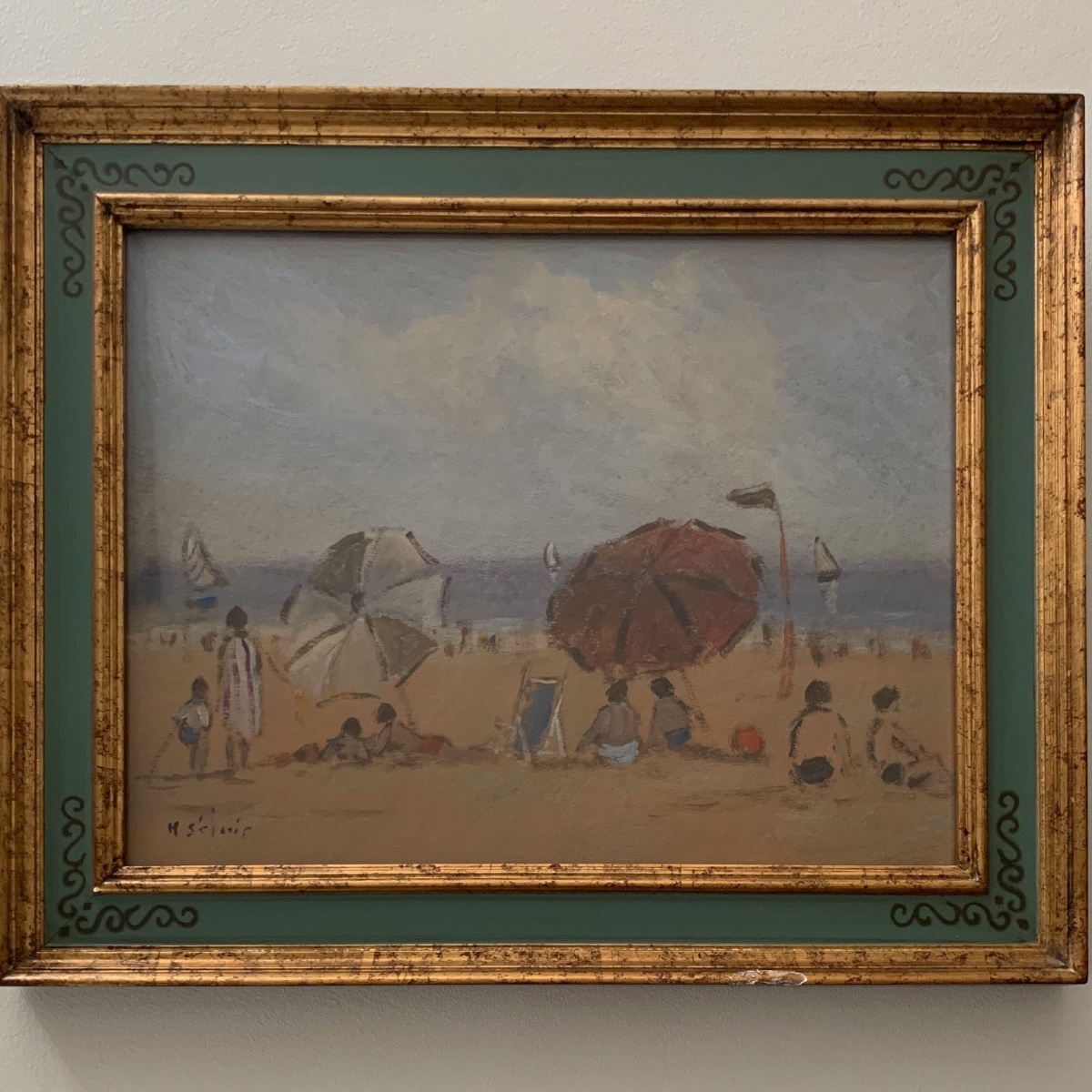 Scène de plage par Henri Saint-Clair (1899-1990) gouache sur carton 
