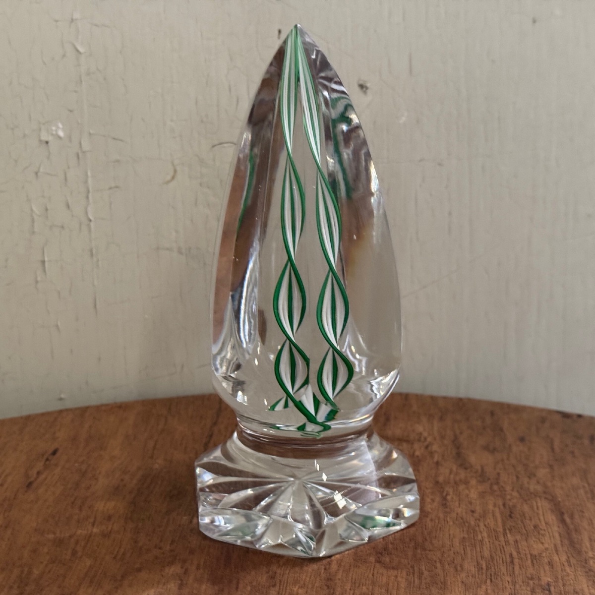 Sulfure presse-papier en cristal en forme d'ogive sur pied douche XXe-photo-3