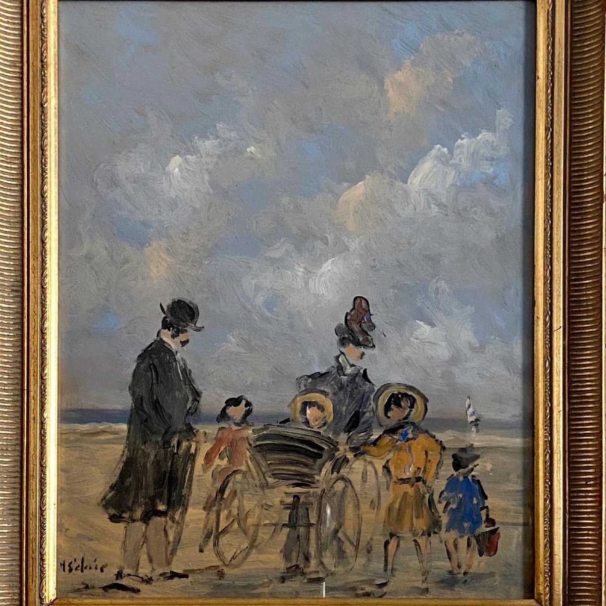 Gouache On Cardboard By Henri Saint-clair (1899-1990), Beach Scene-photo-3