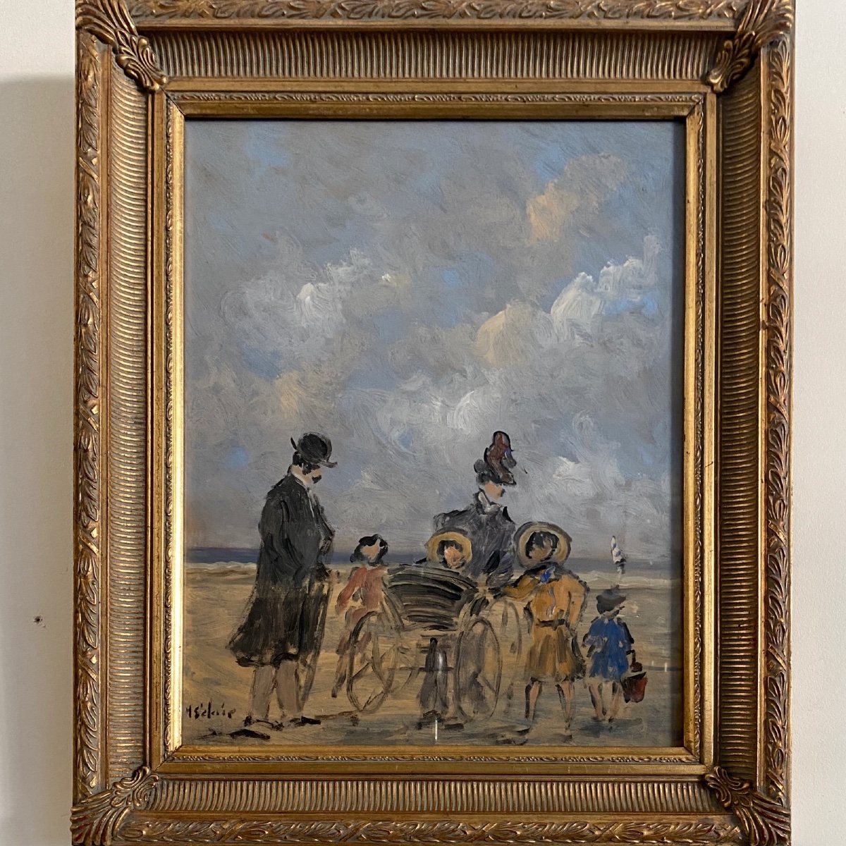 Gouache On Cardboard By Henri Saint-clair (1899-1990), Beach Scene-photo-4