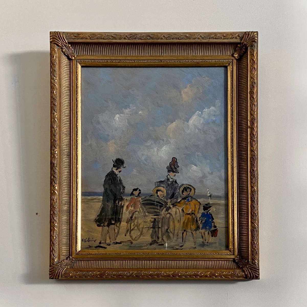 Gouache On Cardboard By Henri Saint-clair (1899-1990), Beach Scene