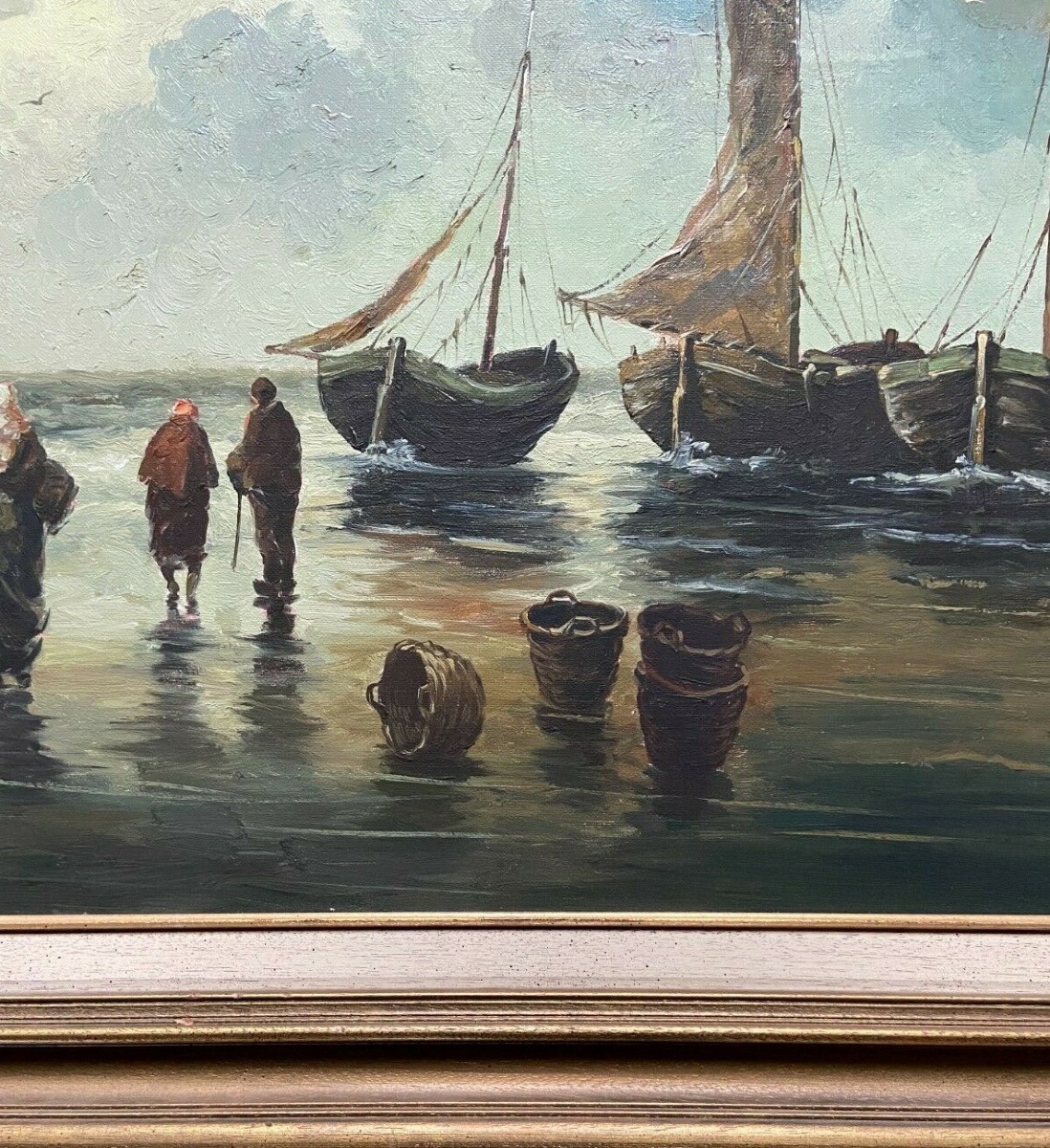 G. Bernaut, Oil On Canvas, Fishing Boats, Fishermen With Child, 1930-photo-4
