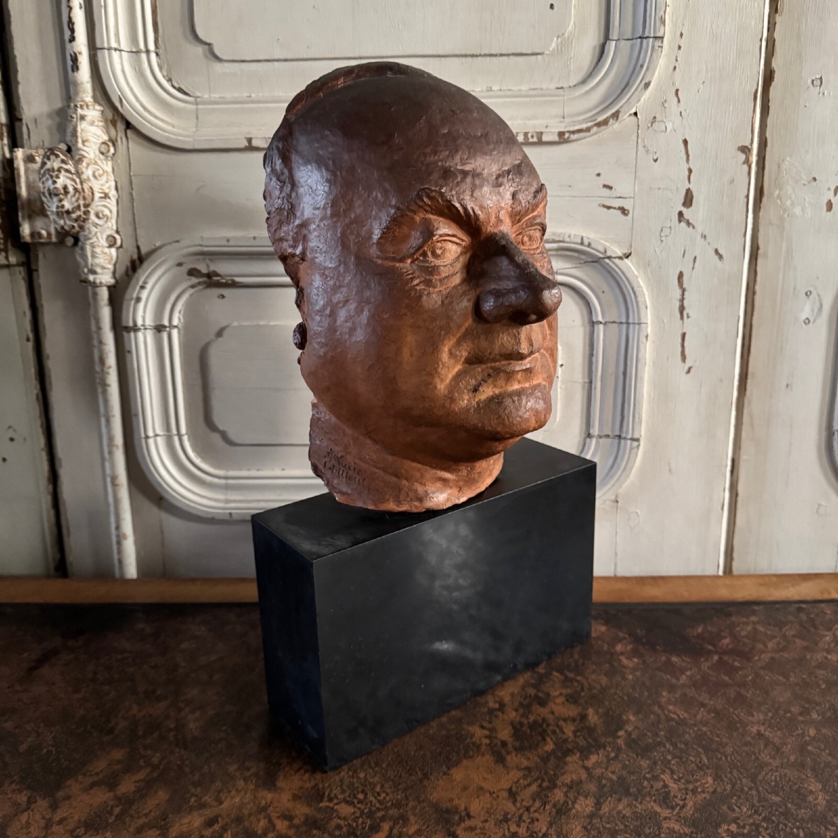 Sculpture en terre cuite masque d'homme par Charles Filleul XXe-photo-2