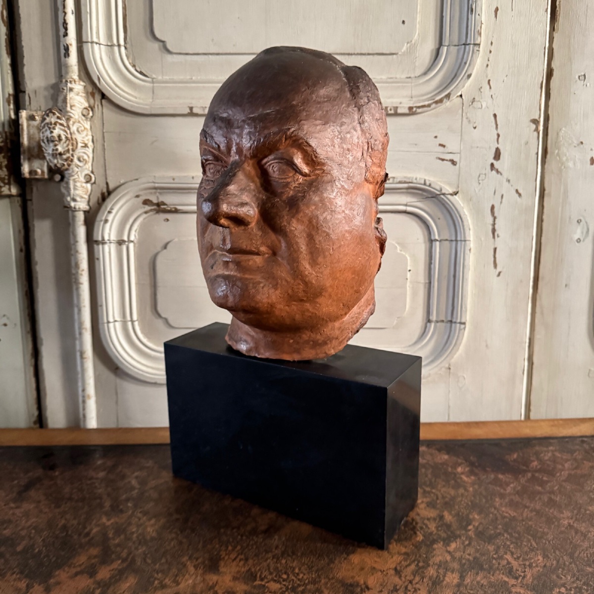 Sculpture en terre cuite masque d'homme par Charles Filleul XXe-photo-3