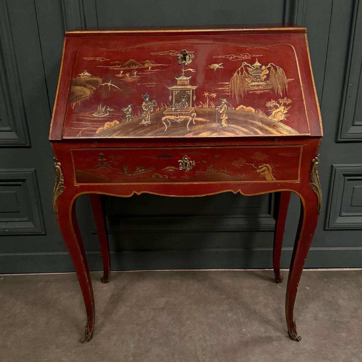 Secrétaire dos d'âne XIXe Napoléon III rehaussé de décors chinois -photo-2