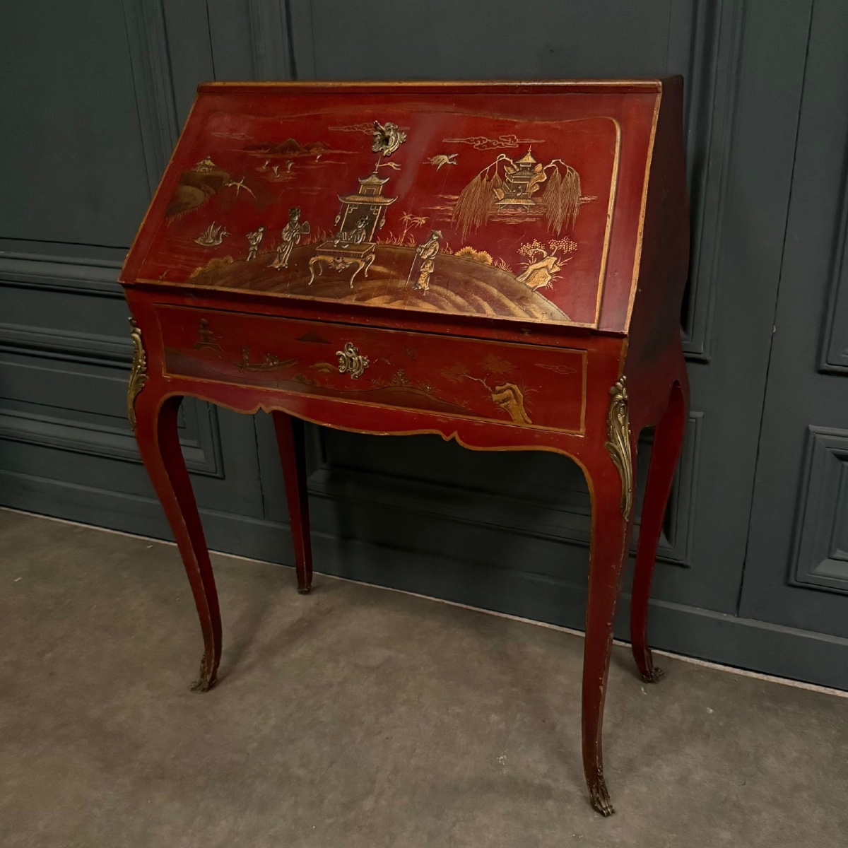 Secrétaire dos d'âne XIXe Napoléon III rehaussé de décors chinois -photo-3