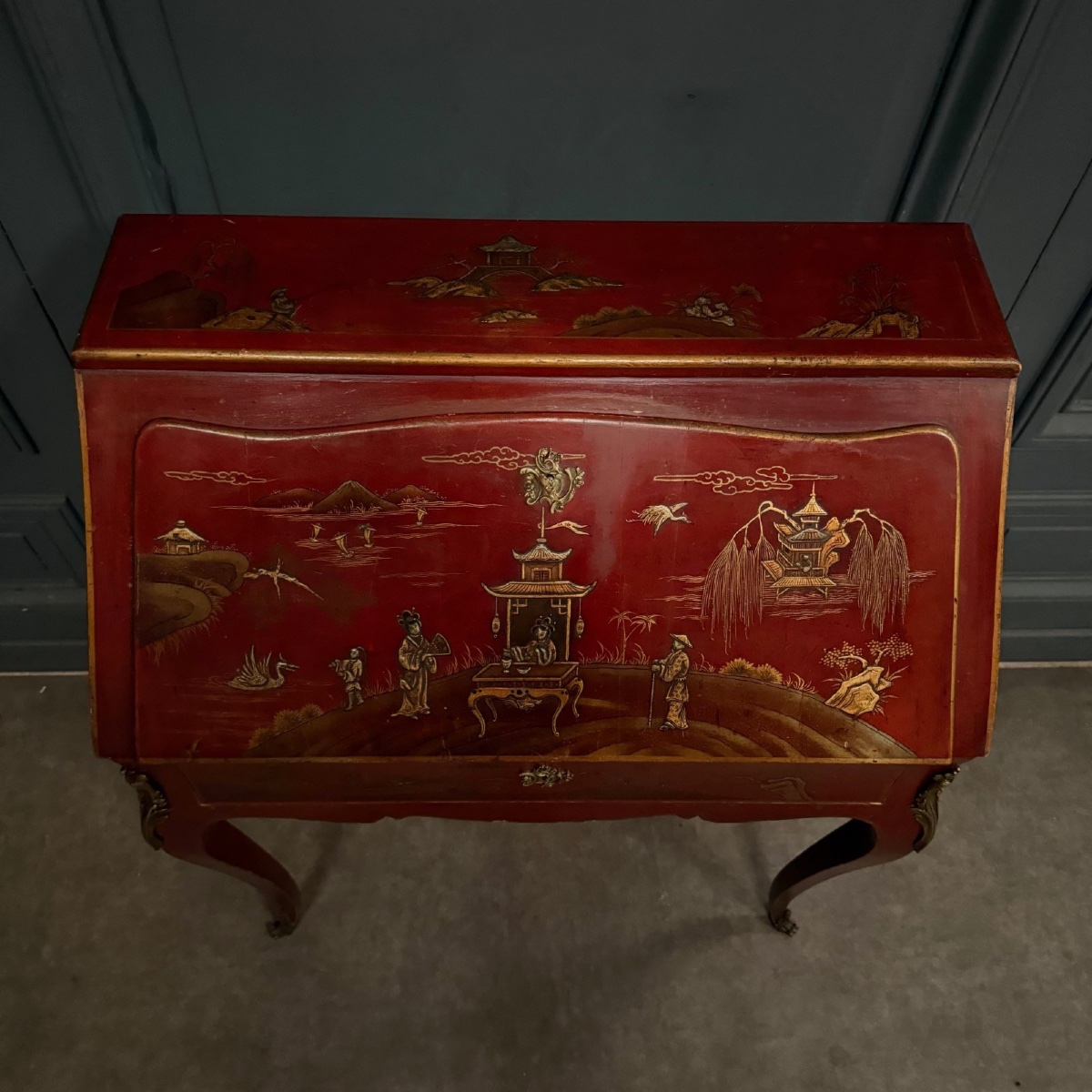 Secrétaire dos d'âne XIXe Napoléon III rehaussé de décors chinois -photo-4