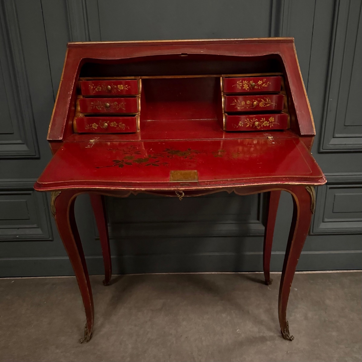 Secrétaire dos d'âne XIXe Napoléon III rehaussé de décors chinois -photo-3