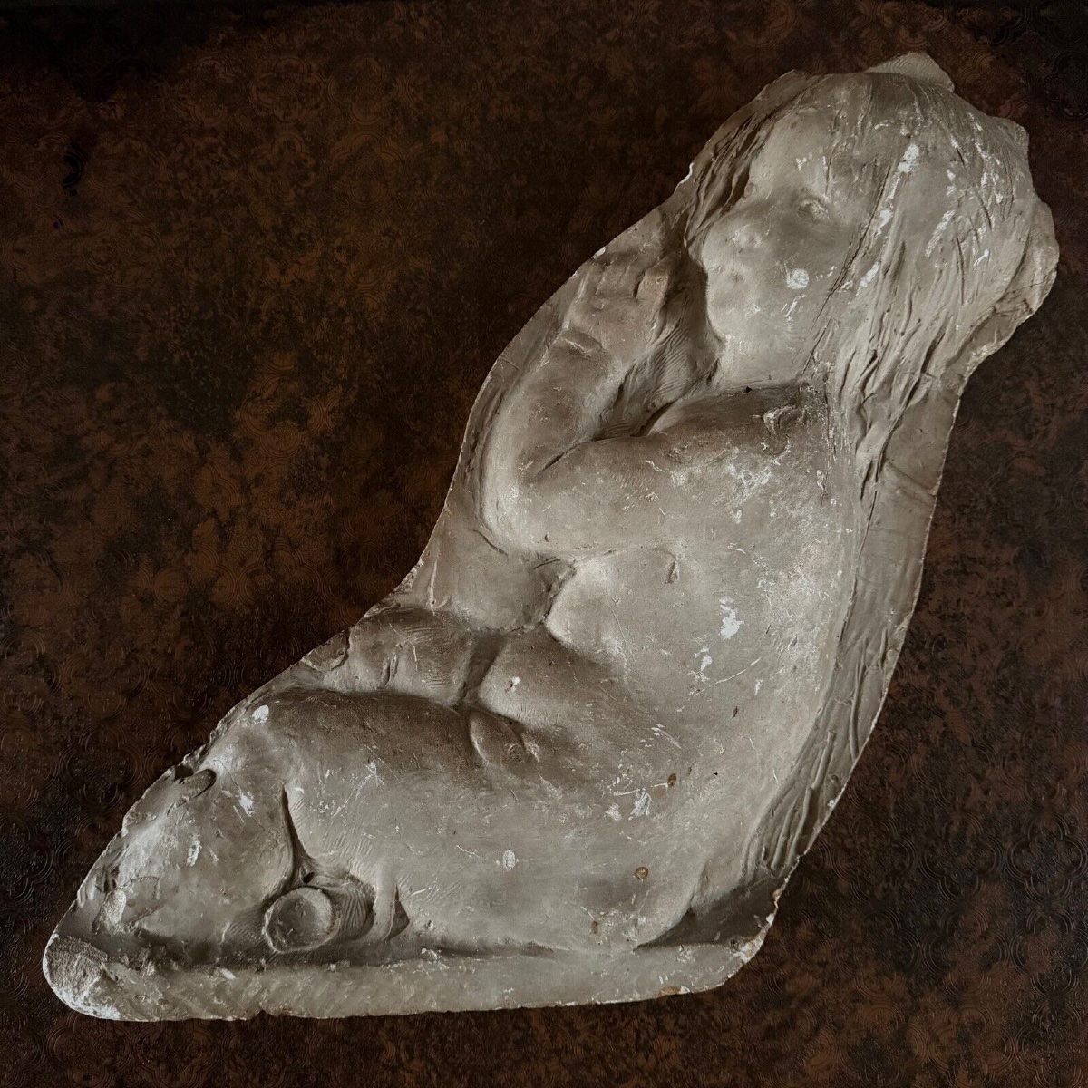 Plaster Bas-relief Depicting A Baby By Charles Filleul, 20th Century -photo-2