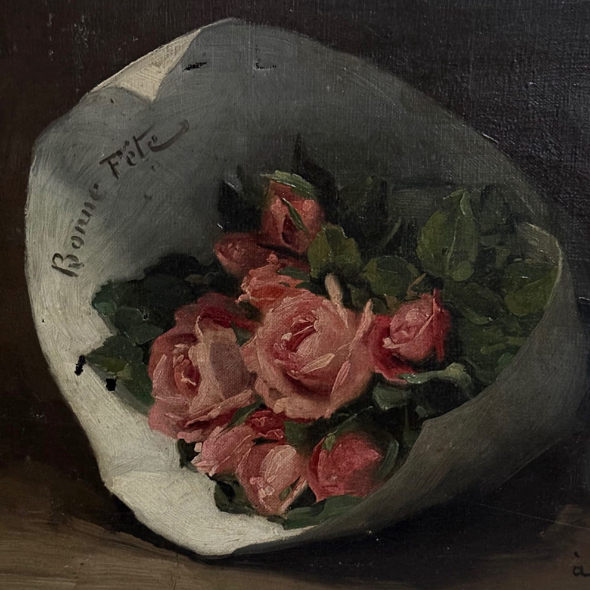 Oil On Canvas, Still Life With A Bouquet Of Roses, Happy Birthday, 1886-photo-2