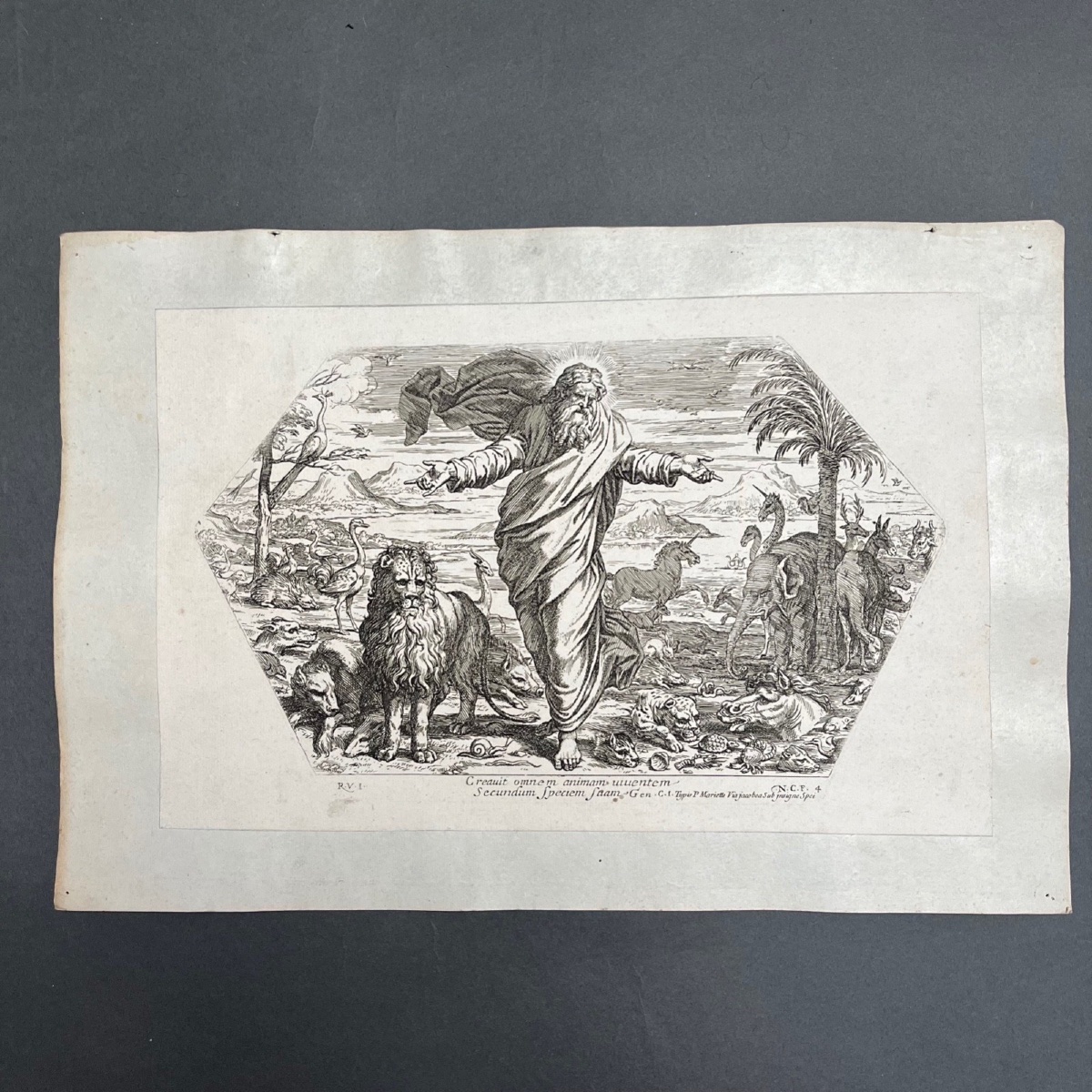 Gravure XVIIe par Nicolas Chaperon La Création des Animaux-photo-2