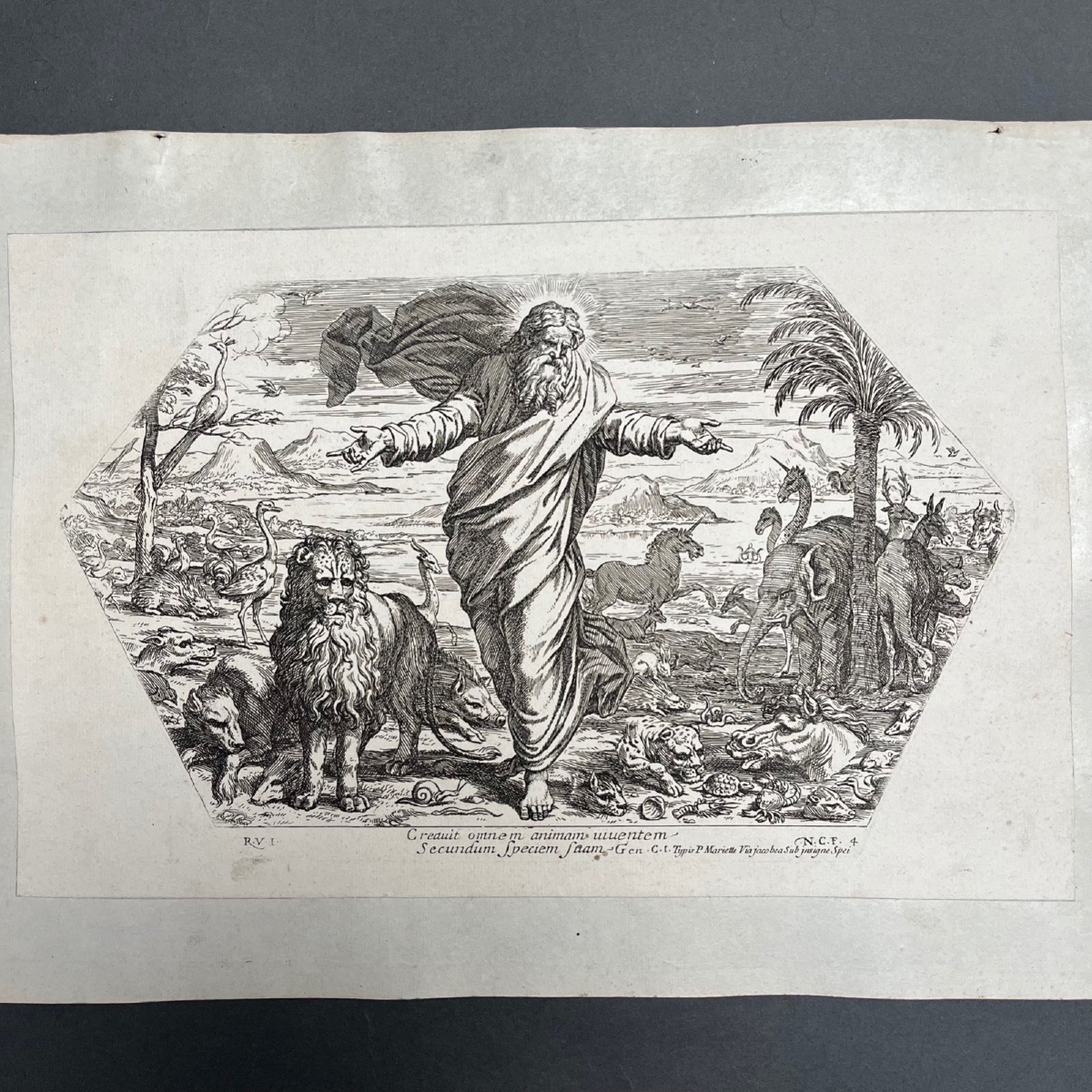 Gravure XVIIe par Nicolas Chaperon La Création des Animaux