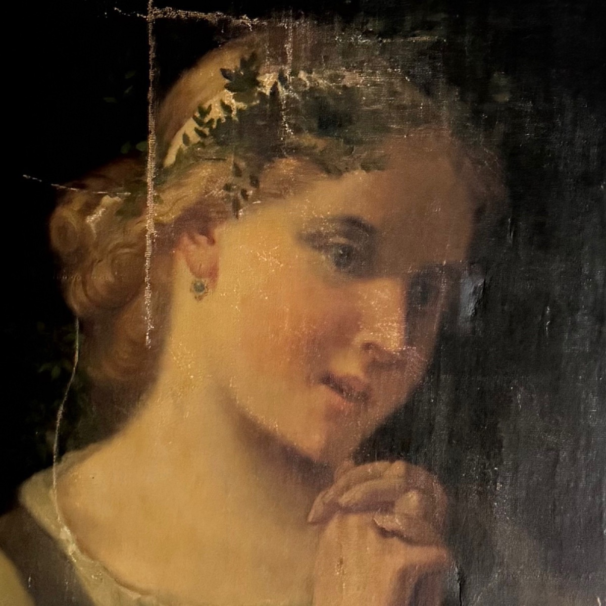 Huile sur toile portrait milieu du XIXe jeune fille en prière -photo-6