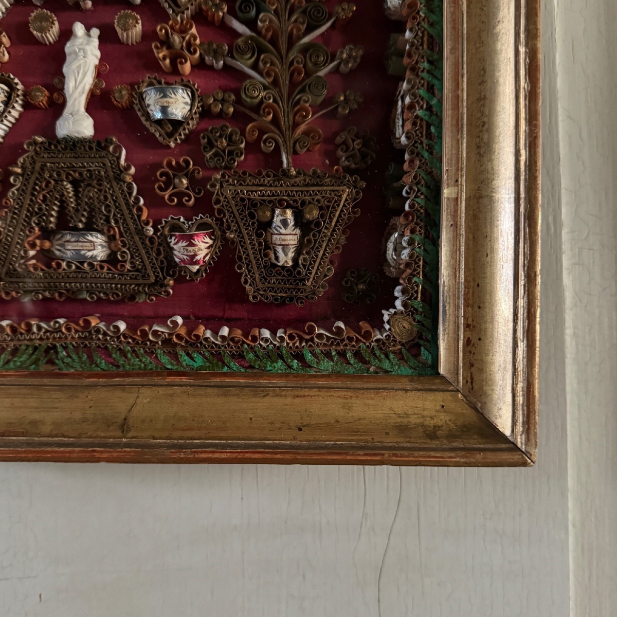 Paper Filigree Reliquary Decorated With A Virgin Mary, Early 19th Century, Gilded Frame-photo-1