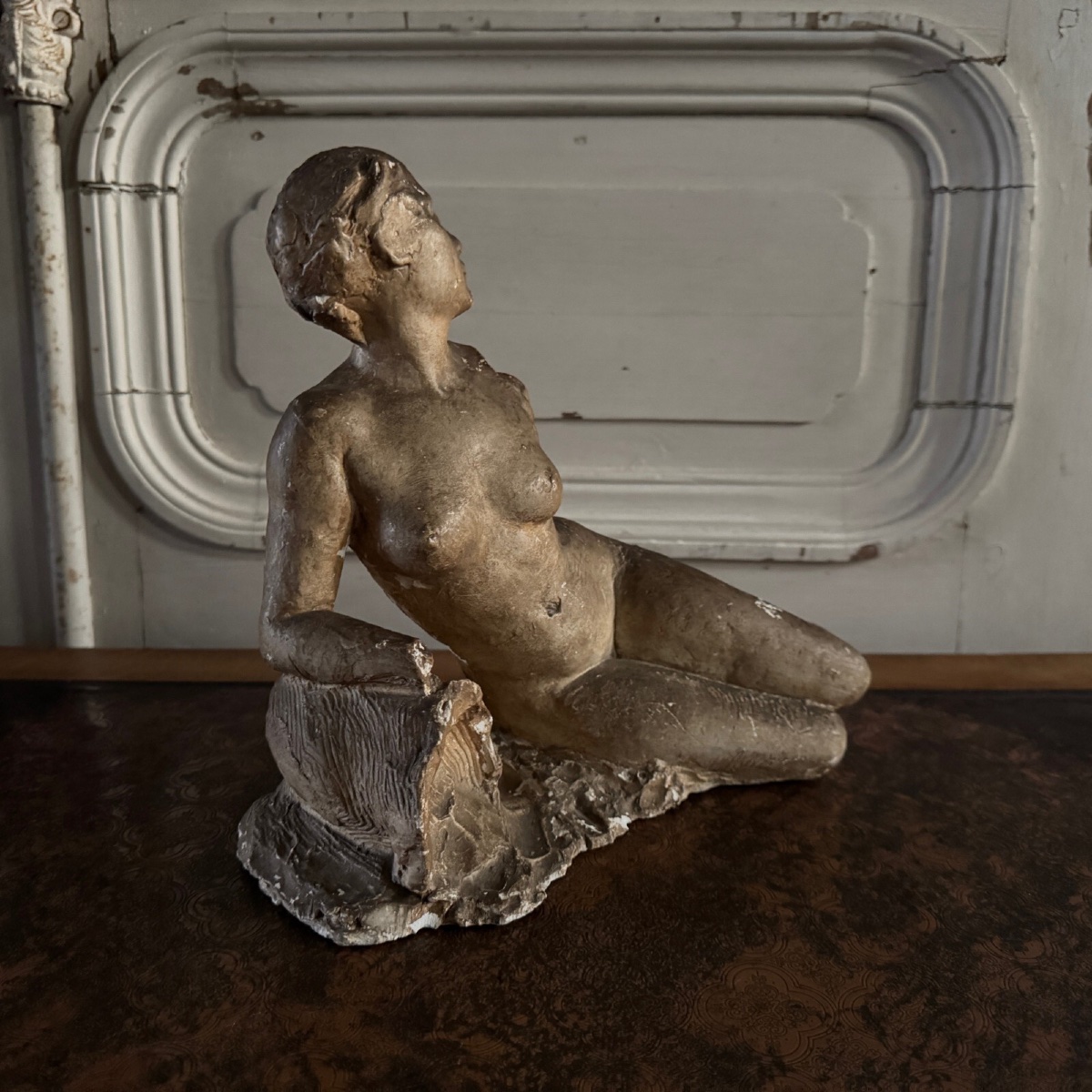 Plaster Cast By Charles Filleul, Young Nude Woman Seated-photo-3