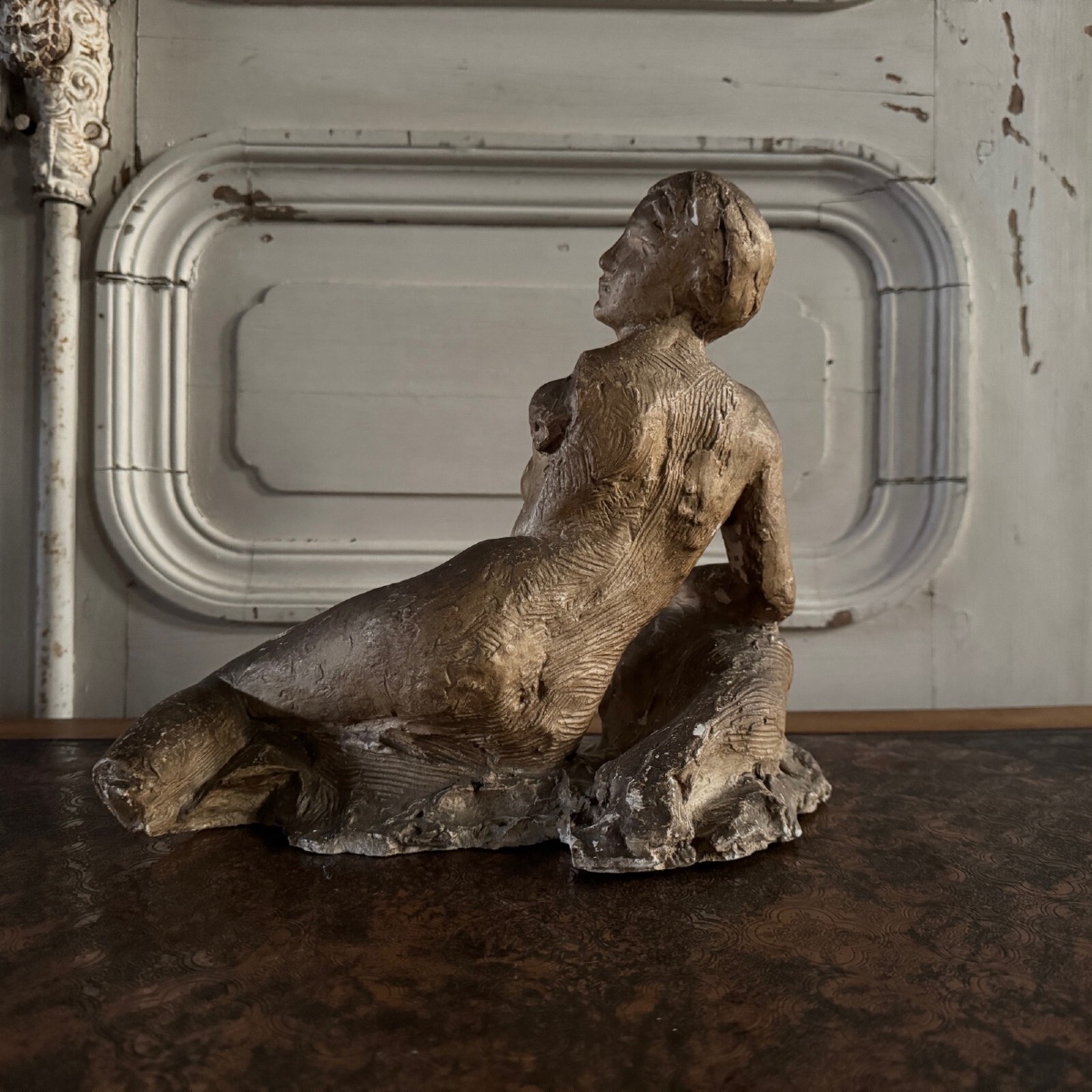 Plaster Cast By Charles Filleul, Young Nude Woman Seated-photo-2