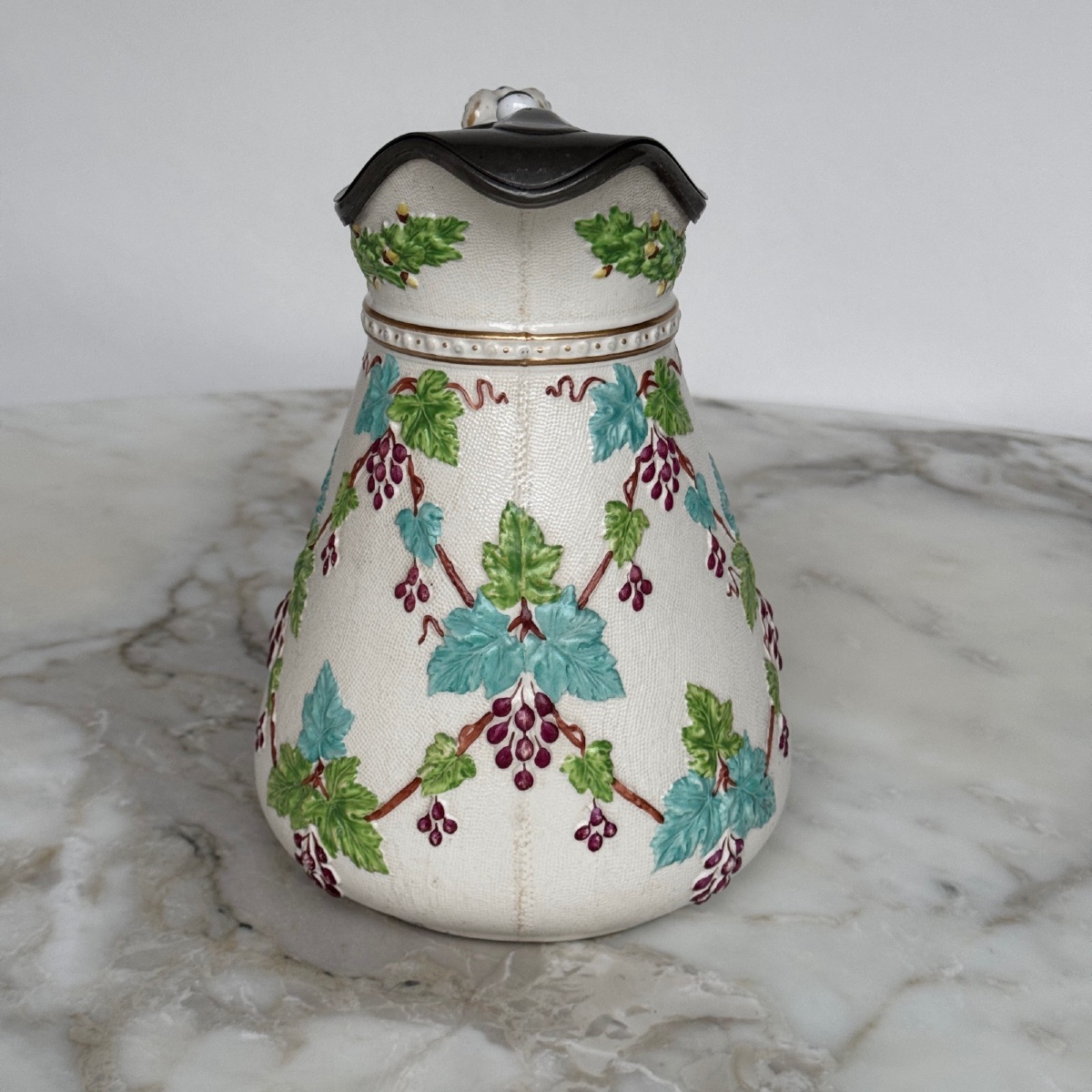 Pichet décor en application de feuilles de vigne XIXe marquage Edwards-photo-4