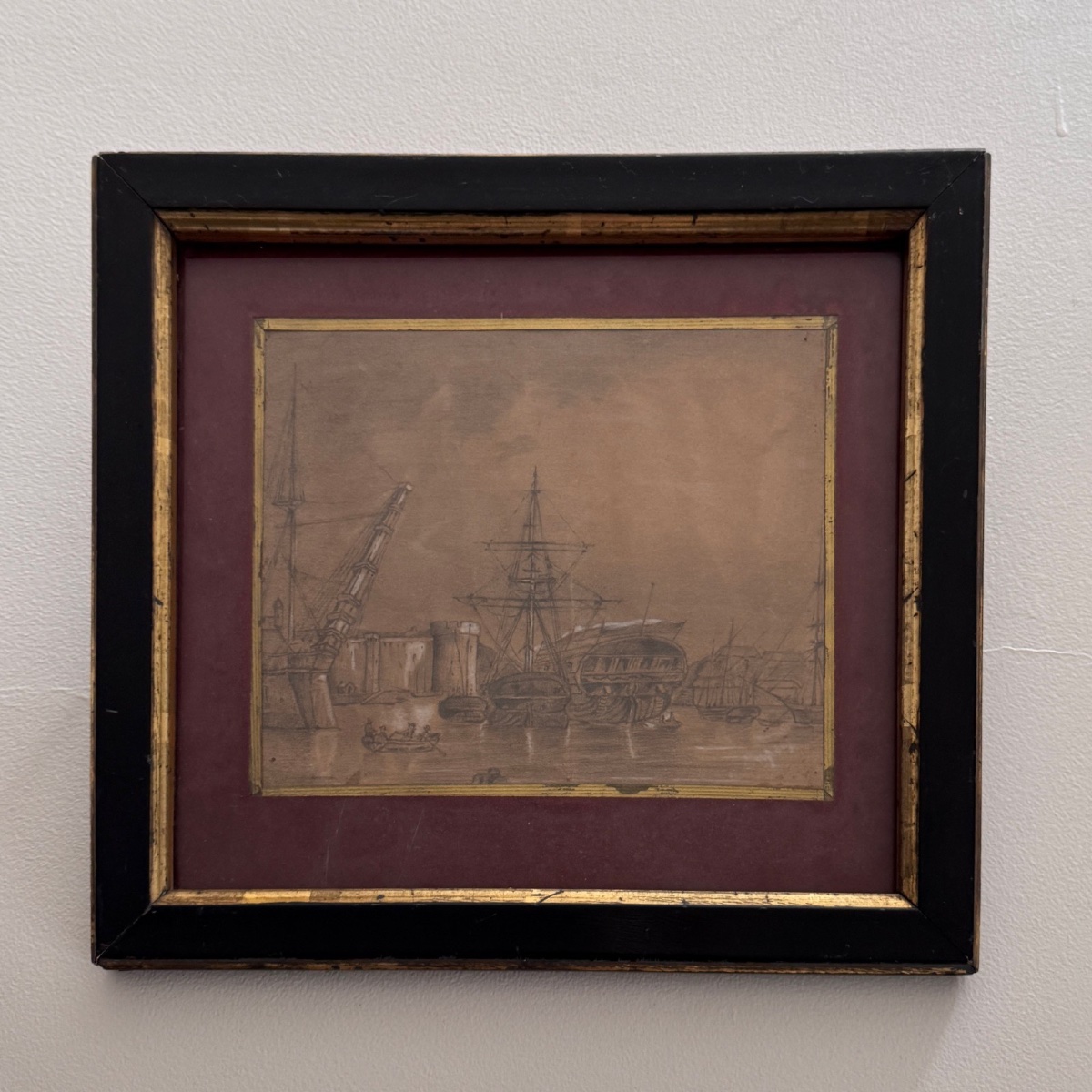 Drawing Of Galleons In The Port Of Brest By Camille Dupuy, 1921-photo-3