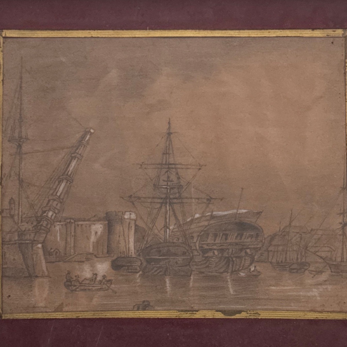 Drawing Of Galleons In The Port Of Brest By Camille Dupuy, 1921-photo-1