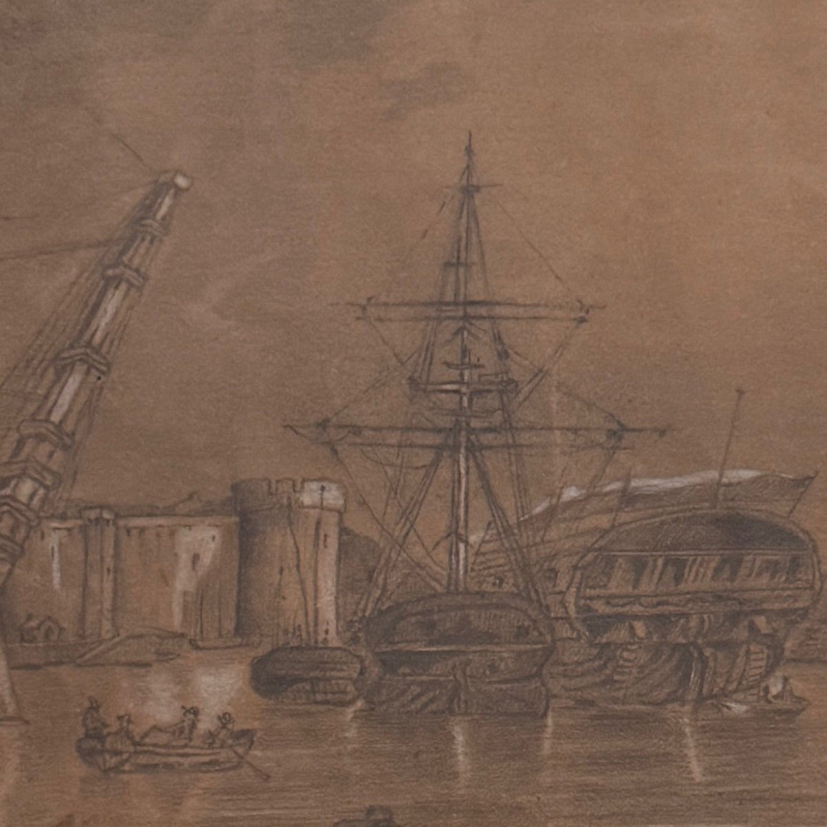 Drawing Of Galleons In The Port Of Brest By Camille Dupuy, 1921-photo-2