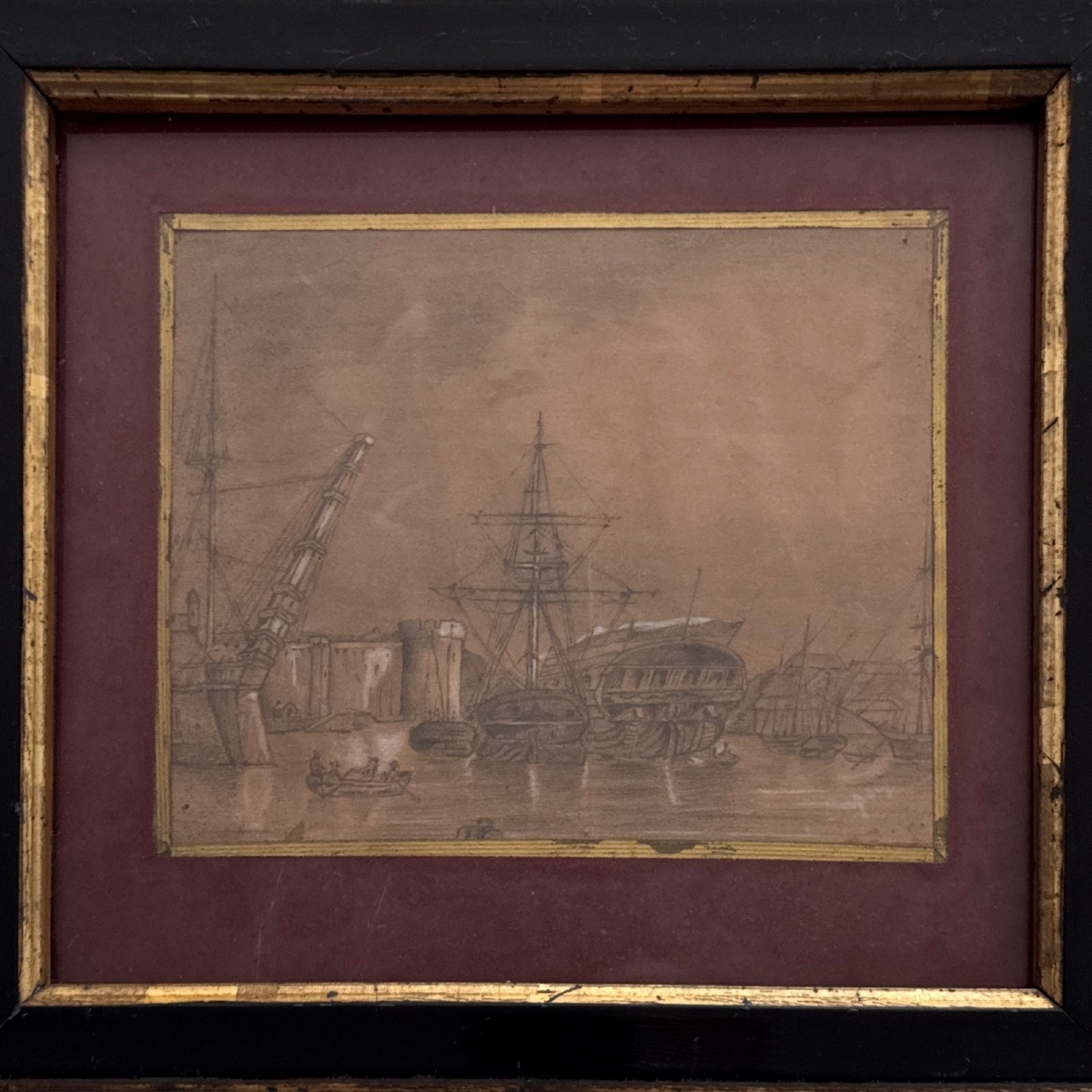 Drawing Of Galleons In The Port Of Brest By Camille Dupuy, 1921