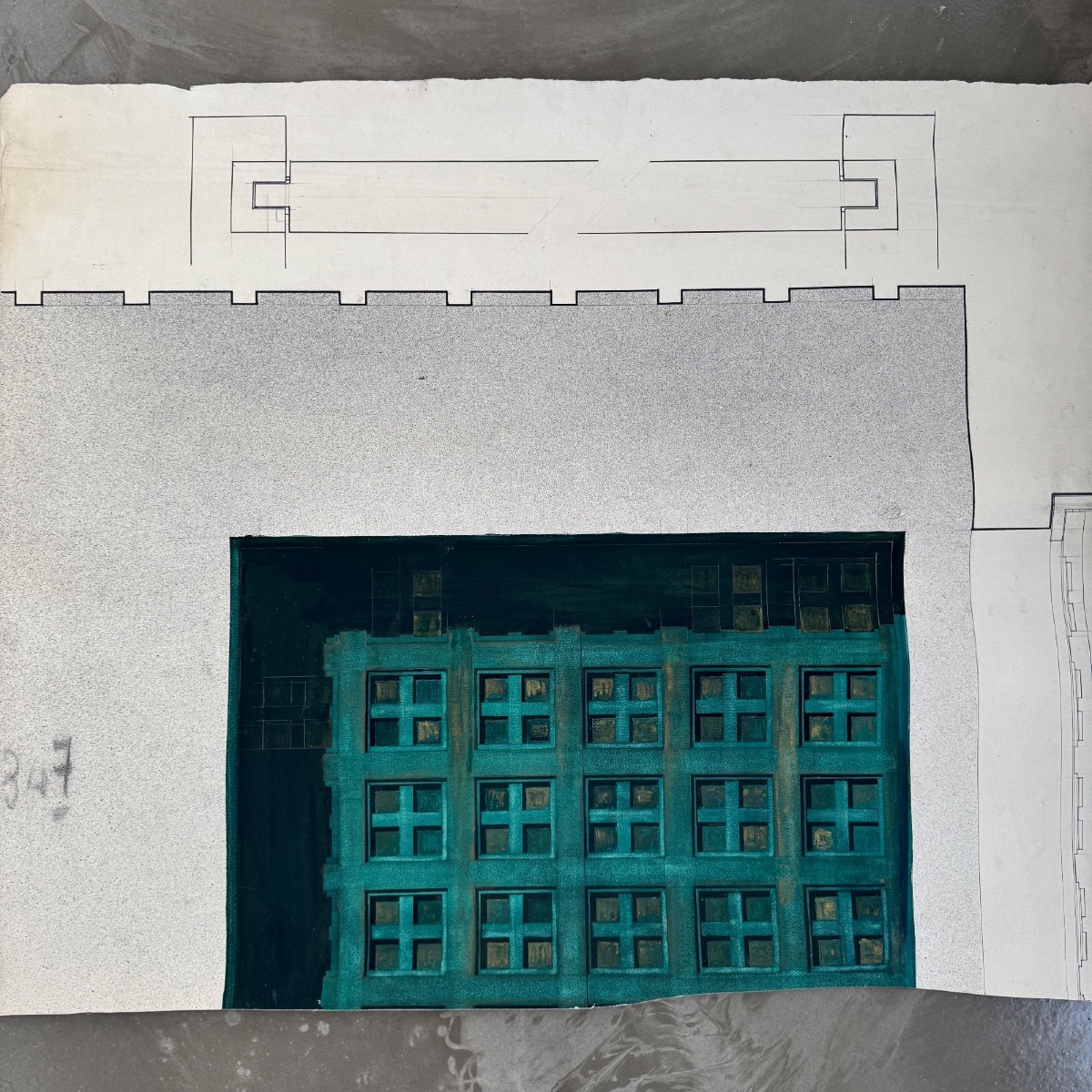 Architectural Drawing Project From 1960 Depicting A Building Facade-photo-4