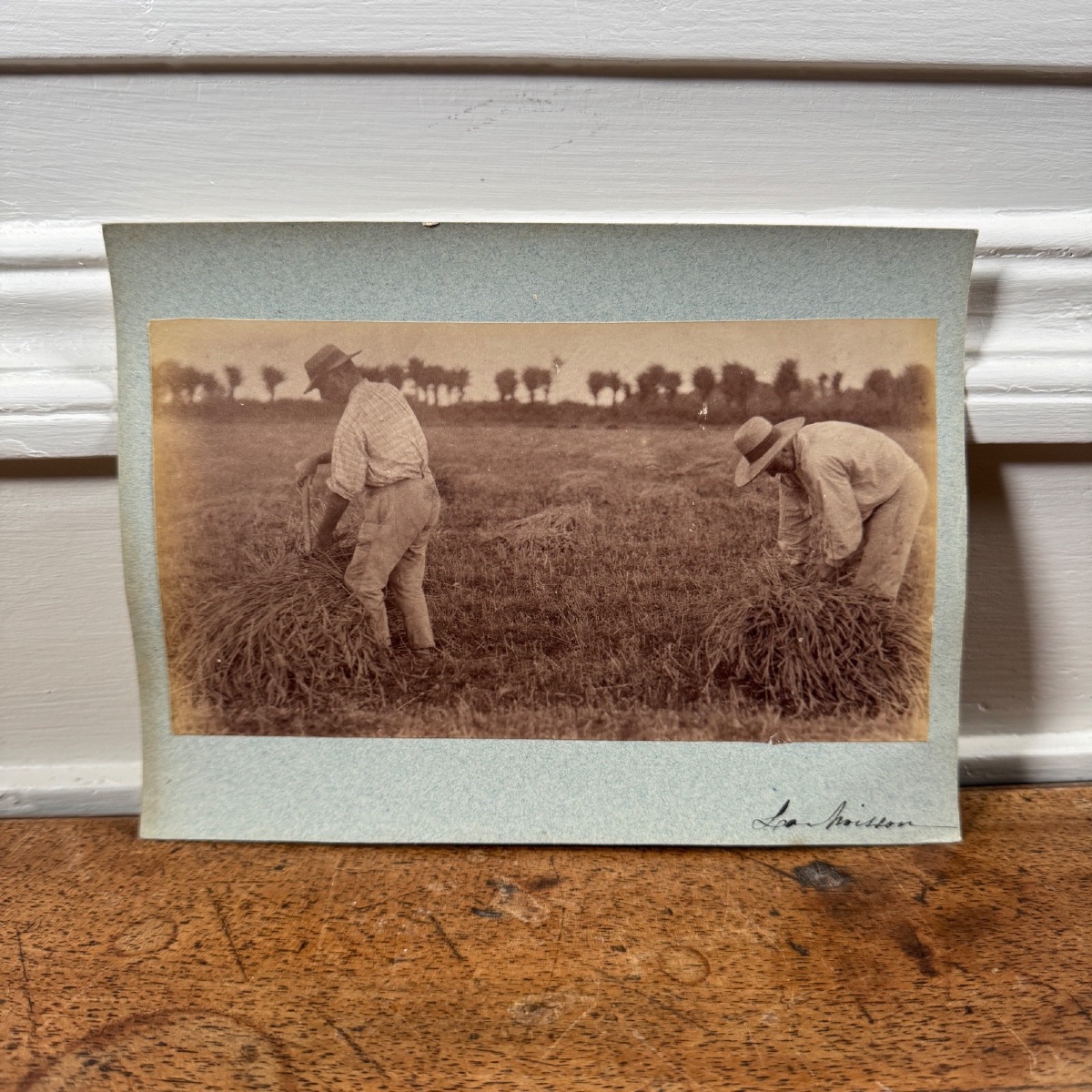 Photo albumine contrecollée sur carton représentant des moissonneurs XIXe-photo-2