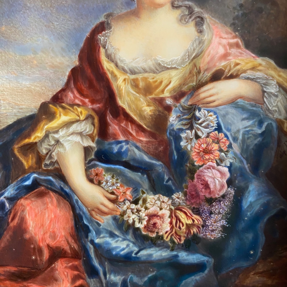 Miniatures peintes à la main femmes du XVIIIe signées d'après Van Loo-photo-1