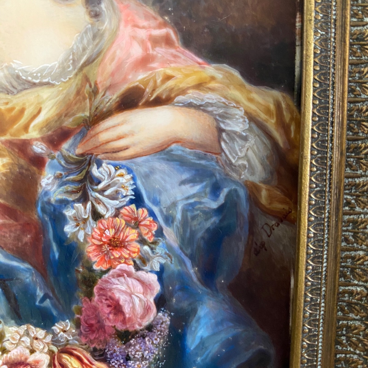 Miniatures peintes à la main femmes du XVIIIe signées d'après Van Loo-photo-2