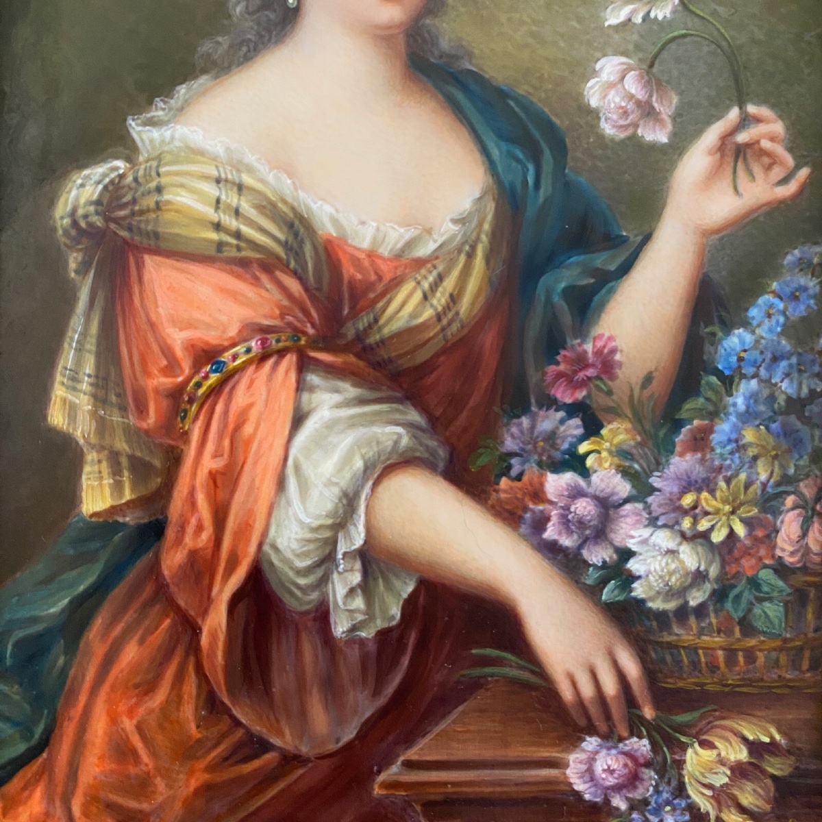 Miniatures peintes à la main femmes du XVIIIe signées d'après Van Loo-photo-5