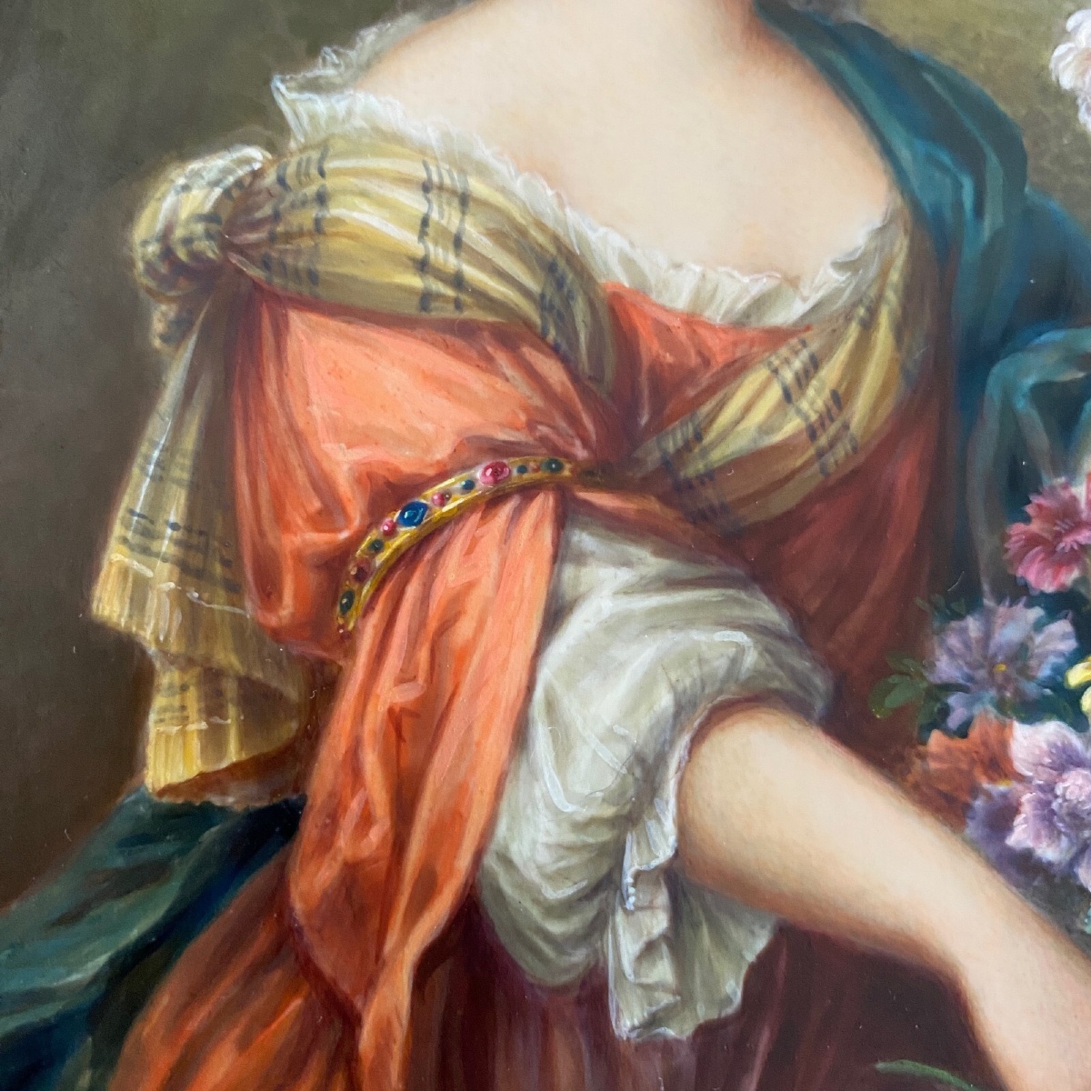Miniatures peintes à la main femmes du XVIIIe signées d'après Van Loo-photo-7